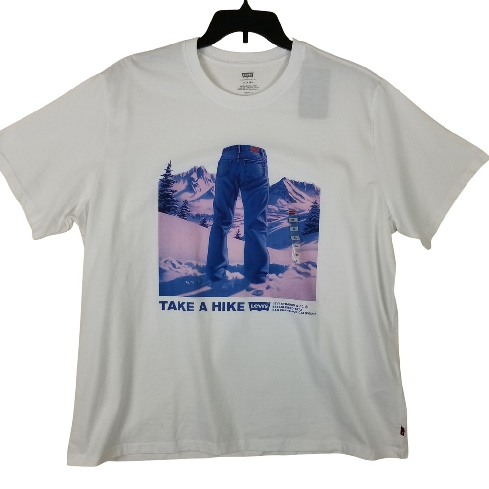 Levis Mens‎ Take A Hike Graphic T-Shirt White Relaxed Fit Cotton XL New